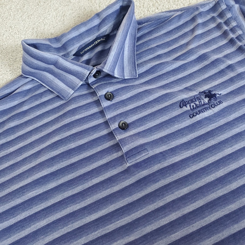 Cutter & Buck Men's Polo Shirt Size L Blue Striped DryTec Apache Wells Golf